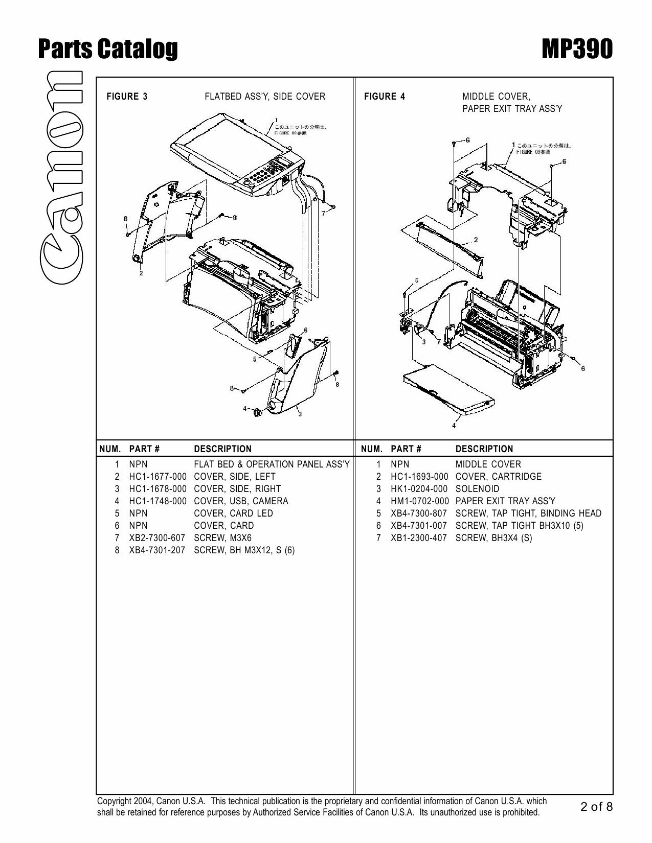 Canon MultiPASS MP-390 Parts Catalog Manual-2